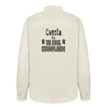 Cousin in a Single Copy - Relaxed Fit Unisex Organic Shirt by Stanley/Stella - soft Ecru - Back - AI Model Male 178 light (178cm)