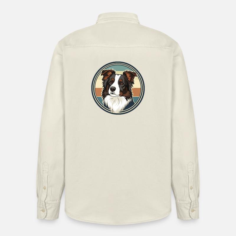 Border Collie Retro Emblem Design - Chemise unisexe coupe décontractée bio Stanley/Stella - écru doux
