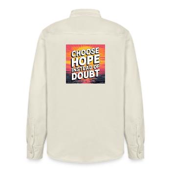 Wählen Sie Hoffnung Sonnenuntergang Illustration, Positiv - Relaxed Fit Unisex Organic Hemd von Stanley/Stella - Natur - Hinten - AI Model Male 178 light (178cm)