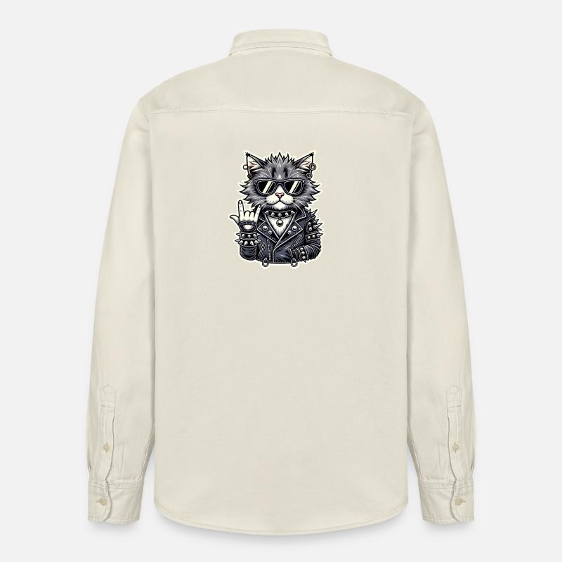 Rockiger Katzenstil mit Lederjacke - Relaxed Fit Unisex Organic Hemd von Stanley/Stella - Natur