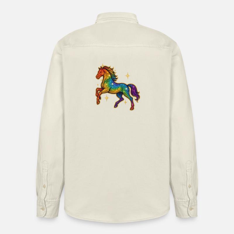 Regenbogen Pferd | Einhorn Glitzertraum - Relaxed Fit Unisex Organic Hemd von Stanley/Stella - Natur
