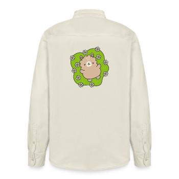 Happy Bear at the Flower Garden - Relaxed Fit Unisex Organic Shirt by Stanley/Stella - soft Ecru - Back - AI Model Male 178 light (178cm)