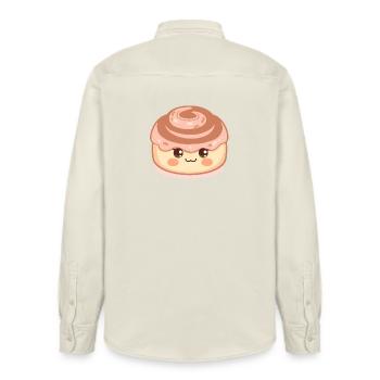 Kawaii cinnamon roll with happy face - Relaxed Fit Unisex Organic Shirt by Stanley/Stella - soft Ecru - Back - AI Model Male 178 light (178cm)