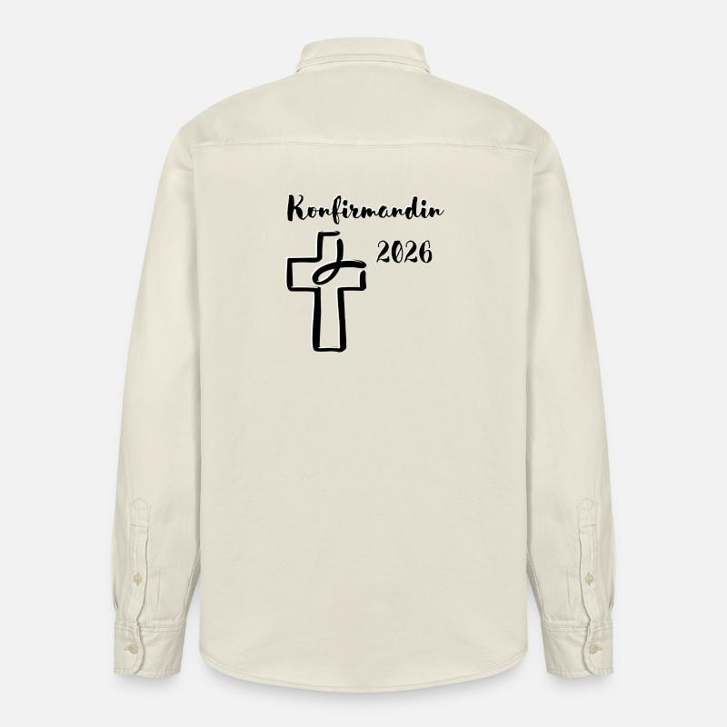 Confirmation 2026 Confirmation Croix et Poisson - Chemise unisexe coupe décontractée bio Stanley/Stella - écru doux