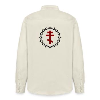 Orthodox Cross and crown of thorns - Relaxed Fit Unisex Organic Shirt by Stanley/Stella - soft Ecru - Back - AI Model Male 178 light (178cm)