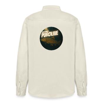 T-shirt PuroLive à la truite de mer 50pcs en édition limitée ! - Chemise unisexe coupe décontractée bio Stanley/Stella - écru doux - Dos - AI Model Male 178 light (178cm)