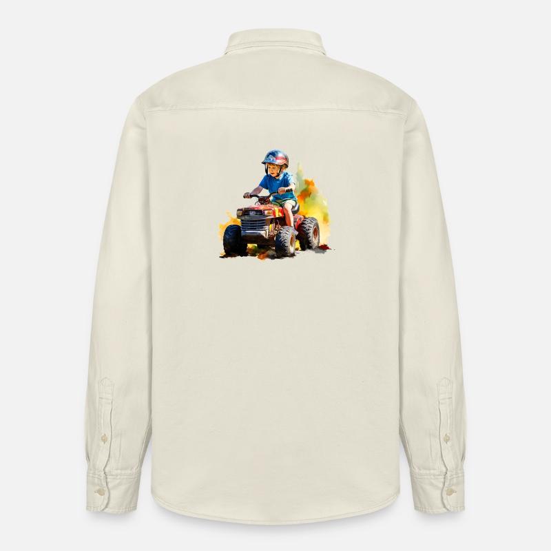 Junge auf Spielzeugtraktor mit Farbspritzer - Relaxed Fit Unisex Organic Hemd von Stanley/Stella - Natur