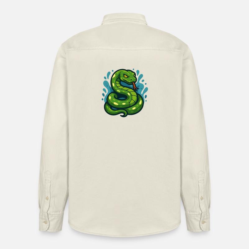 Green Tree Python Snake in Wave - Relaxed Fit Unisex Organic Shirt by Stanley/Stella - soft Ecru