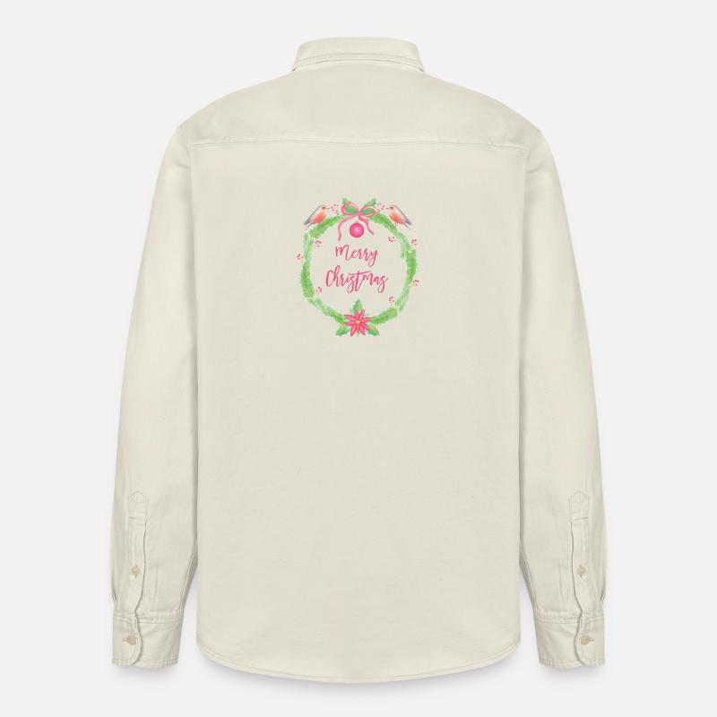 Festliches Weihnachtskranz Merry Christmas - Relaxed Fit Unisex Organic Hemd von Stanley/Stella - Natur