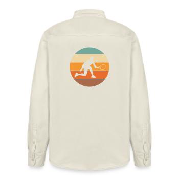 Tennis - Relaxed Fit Unisex Organic Shirt by Stanley/Stella - soft Ecru - Back - AI Model Male 178 light (178cm)