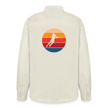  Tennis - Relaxed Fit Unisex Organic Shirt by Stanley/Stella - soft Ecru - Back - AI Model Male 178 light (178cm)