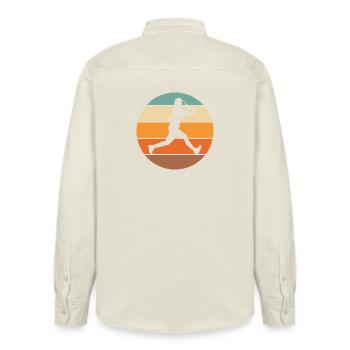 tennis - Relaxed Fit Unisex Organic Shirt by Stanley/Stella - soft Ecru - Back - AI Model Male 178 light (178cm)