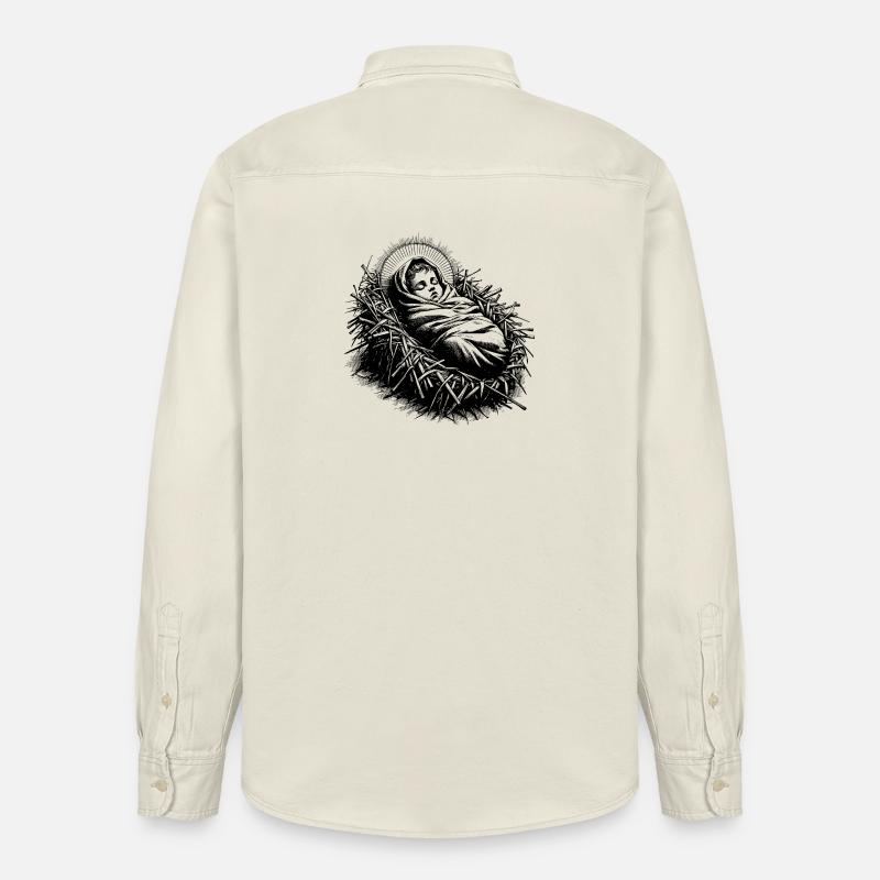 Jesuskind, geboren in der Weihnachtskrippe - Relaxed Fit Unisex Organic Hemd von Stanley/Stella - Natur