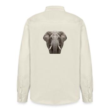 Elephant Portrait Majestic Wildlife Design - Relaxed Fit Unisex Organic Shirt by Stanley/Stella - soft Ecru - Back - AI Model Male 178 light (178cm)