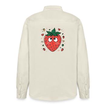Fraise Kawaii aux yeux curieux - Chemise unisexe coupe décontractée bio Stanley/Stella - écru doux - Dos - AI Model Male 178 light (178cm)