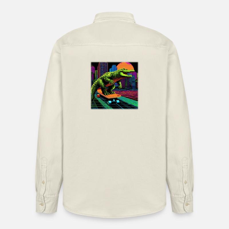 Pixel Art Crocodile – Synthwave rétro skater - Chemise unisexe coupe décontractée bio Stanley/Stella - écru doux