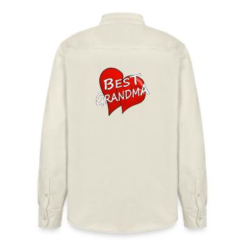 best Grandma - Relaxed Fit Unisex Organic Shirt by Stanley/Stella - soft Ecru - Back - AI Model Male 178 light (178cm)
