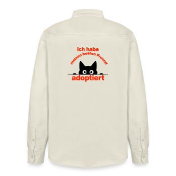 I ADOPTED MY BEST FRIEND! - Relaxed Fit Unisex Organic Shirt by Stanley/Stella - soft Ecru - Back - AI Model Male 178 light (178cm)