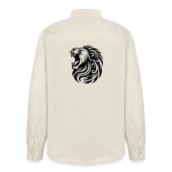 Roaring lion with elegant mane and teeth - Relaxed Fit Unisex Organic Shirt by Stanley/Stella - soft Ecru - Back - AI Model Male 178 light (178cm)