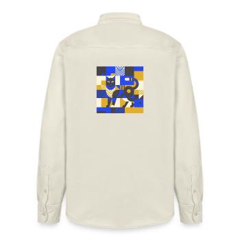 Katz Mosaic in Blue and Gold - Relaxed Fit Unisex Organic Shirt by Stanley/Stella - soft Ecru - Back - AI Model Male 178 light (178cm)