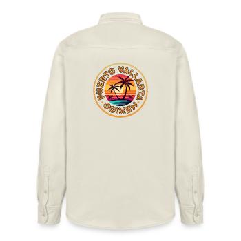Puerto Vallarta Sunset Logo - Relaxed Fit Unisex Organic Shirt by Stanley/Stella - soft Ecru - Back - AI Model Male 178 light (178cm)