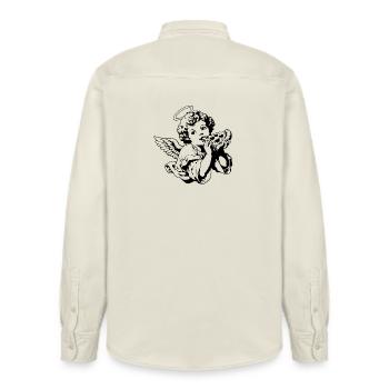 Pizza Angel – Cherub with pizza slice - Relaxed Fit Unisex Organic Shirt by Stanley/Stella - soft Ecru - Back - AI Model Male 178 light (178cm)