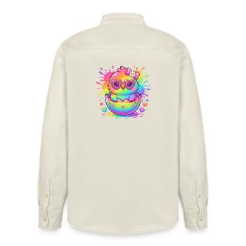 Easter Cute Colorful Rainbow Easter Chick - Relaxed Fit Unisex Organic Shirt by Stanley/Stella - soft Ecru - Back - AI Model Male 178 light (178cm)
