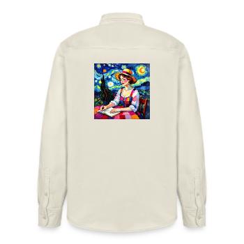 Nocturnal patchwork font - Relaxed Fit Unisex Organic Shirt by Stanley/Stella - soft Ecru - Back - AI Model Male 178 light (178cm)