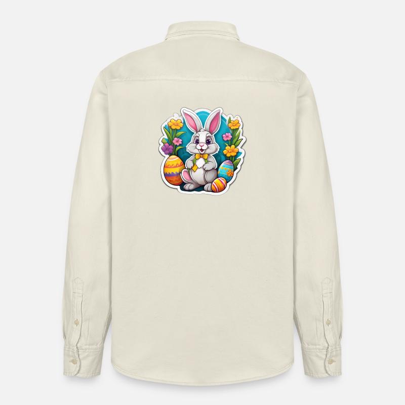 Lapin Pâques Pastel et Œufs Fleuris - Chemise unisexe coupe décontractée bio Stanley/Stella - écru doux