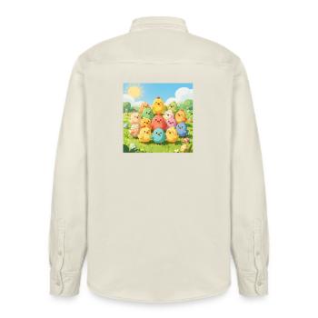 Colorful Chickens Group Photo - Relaxed Fit Unisex Organic Shirt by Stanley/Stella - soft Ecru - Back - AI Model Male 178 light (178cm)