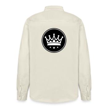 Crown Symbol - Relaxed Fit Unisex Organic Shirt by Stanley/Stella - soft Ecru - Back - AI Model Male 178 light (178cm)