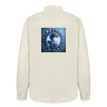 Blue Phoenix Crest in Frame - Relaxed Fit Unisex Organic Shirt by Stanley/Stella - soft Ecru - Back - AI Model Male 178 light (178cm)