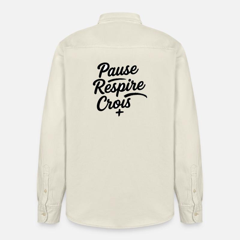 Pause Respire Crois Script - Chemise unisexe coupe décontractée bio Stanley/Stella - écru doux