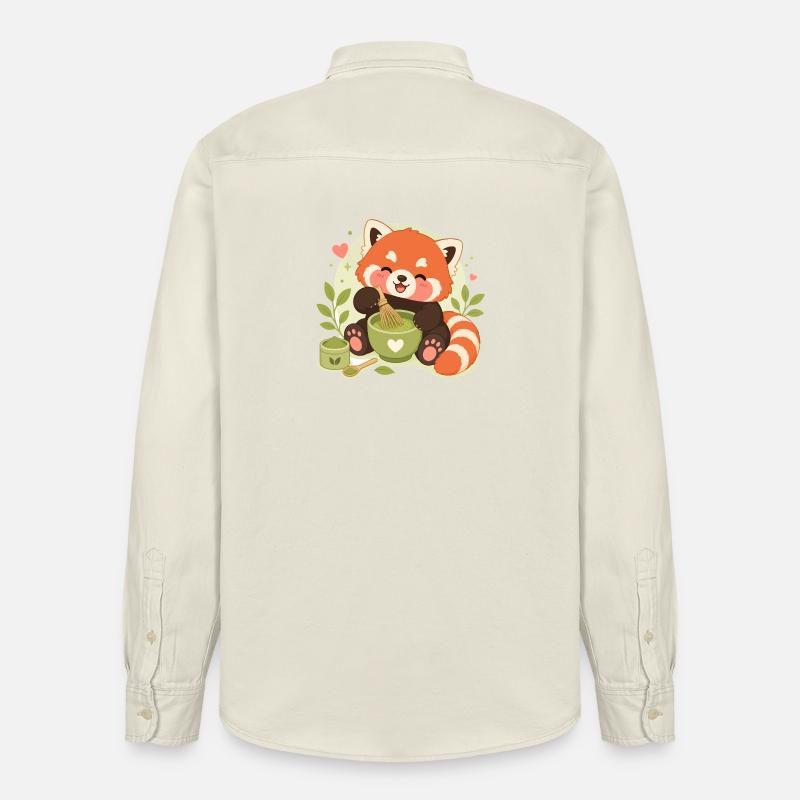 Amour du Matcha Panda Rouge - Chemise unisexe coupe décontractée bio Stanley/Stella - écru doux