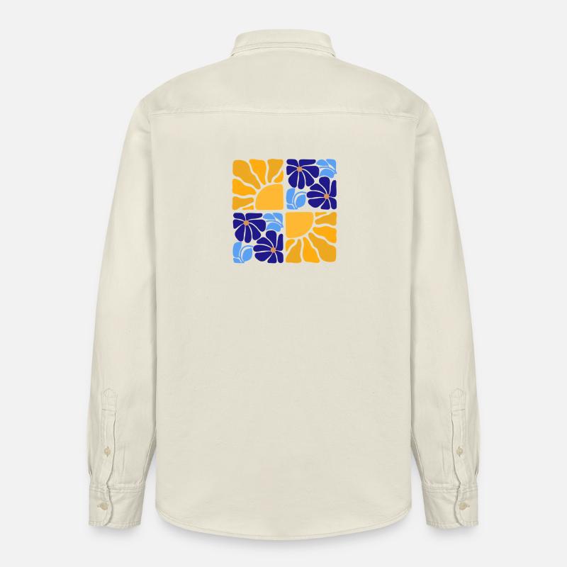 70s Retro Blumen & Sonne Design - Relaxed Fit Unisex Organic Hemd von Stanley/Stella - Natur
