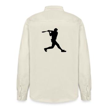 Baseball-Mann Junge mit Helm auf Strikes - Relaxed Fit Unisex Organic Hemd von Stanley/Stella - Natur - Hinten - AI Model Male 178 light (178cm)