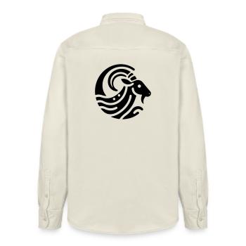 Aries 2 - Relaxed Fit Unisex Organic Shirt by Stanley/Stella - soft Ecru - Back - AI Model Male 178 light (178cm)
