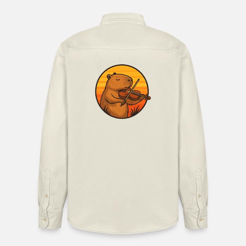 Capybara joue du violon au coucher du soleil - Chemise unisexe coupe décontractée bio Stanley/Stella - écru doux