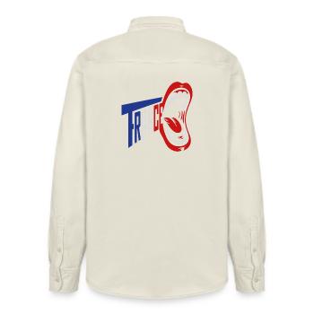 Trance Scream Retro-Typografie - Relaxed Fit Unisex Organic Hemd von Stanley/Stella - Natur - Hinten - AI Model Male 178 light (178cm)