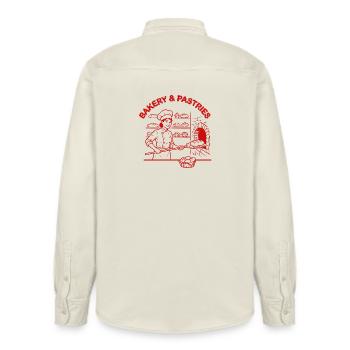 Bakery and Pastries - Relaxed Fit Unisex Organic Shirt by Stanley/Stella - soft Ecru - Back - AI Model Male 178 light (178cm)