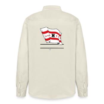 Drapeau Drenthe bannière de texte - Chemise unisexe coupe décontractée bio Stanley/Stella - écru doux - Dos - AI Model Male 178 light (178cm)