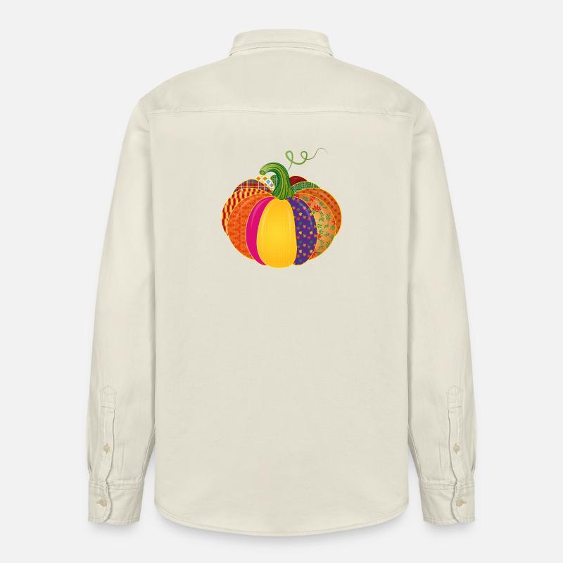 Patchwork Kürbis – Bunt gemusterte Herbstdeko - Relaxed Fit Unisex Organic Hemd von Stanley/Stella - Natur