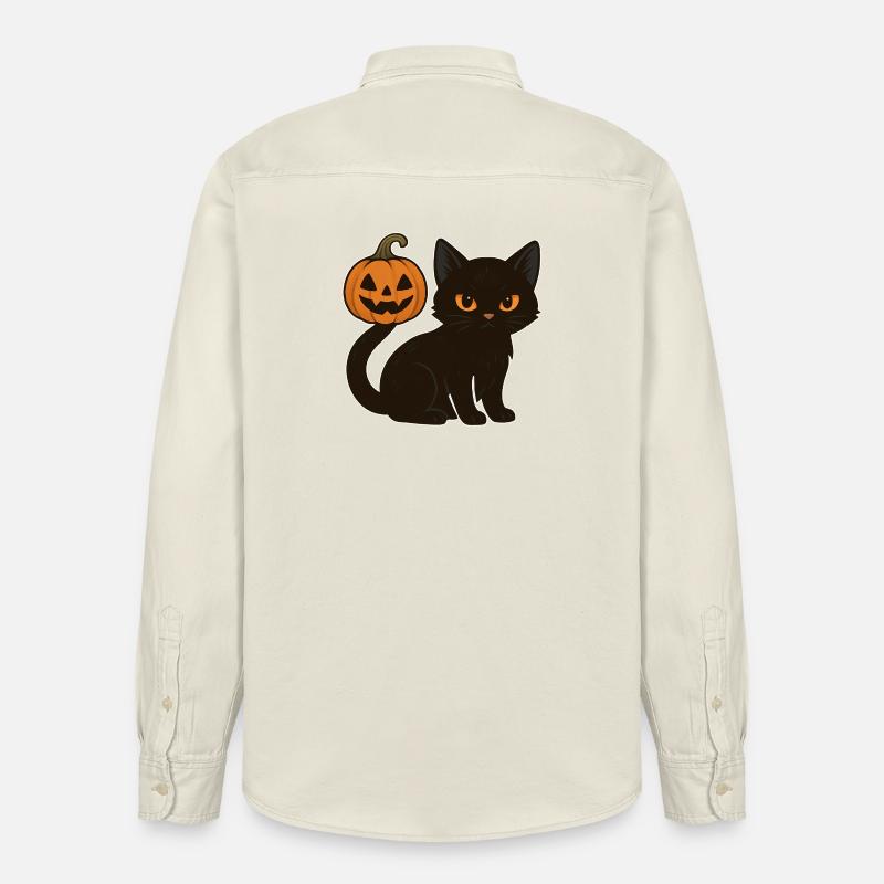 Chat noir avec citrouille d’Halloween - Chemise unisexe coupe décontractée bio Stanley/Stella - écru doux