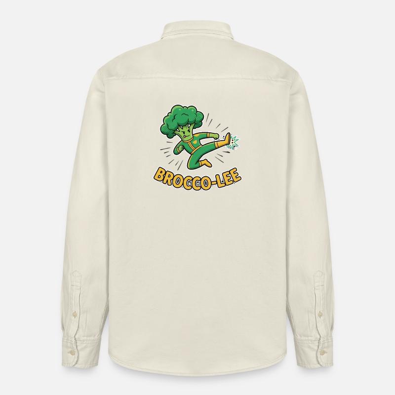 Brocco-Lee Punny Kicking Broccoli Ninja - Chemise unisexe coupe décontractée bio Stanley/Stella - écru doux