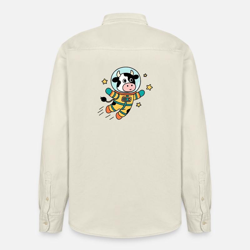 Vache Astronaute dans l'espace - Chemise unisexe coupe décontractée bio Stanley/Stella - écru doux