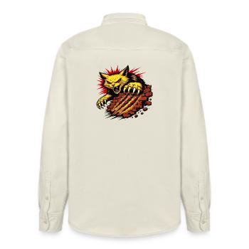 Angry Cat Claw Smash Power Illustration - Relaxed Fit Unisex Organic Shirt by Stanley/Stella - soft Ecru - Back - AI Model Male 178 light (178cm)