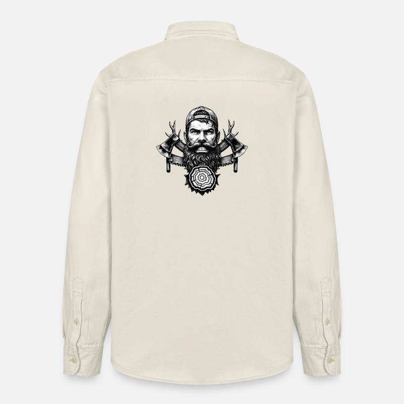 Holzfäller mit Bart, Äxten und Baumstamm - Relaxed Fit Unisex Organic Hemd von Stanley/Stella - Natur