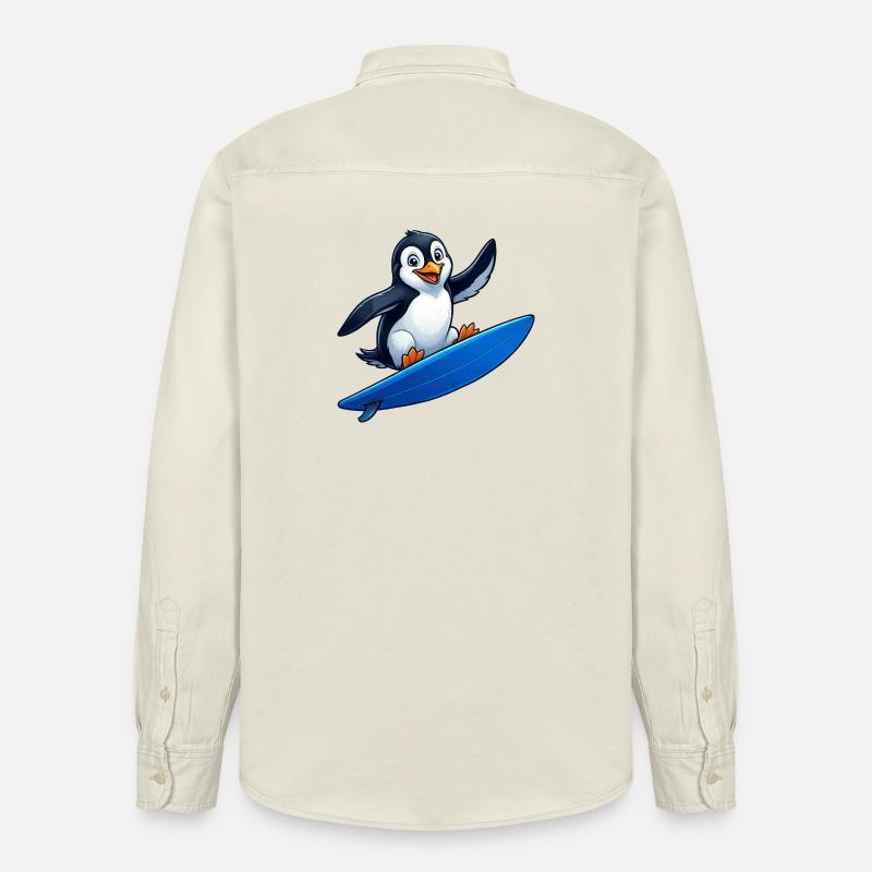 Mignon Pingouin Surfeur Surfant Eau d’Été - Chemise unisexe coupe décontractée bio Stanley/Stella - écru doux
