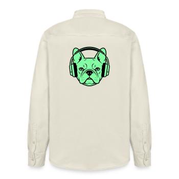 Frenchie Headphones Gamer Dog - Relaxed Fit Unisex Organic Shirt by Stanley/Stella - soft Ecru - Back - AI Model Male 178 light (178cm)