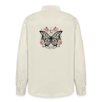Subtle Anti-Fascist FCK NZS Women - Relaxed Fit Unisex Organic Shirt by Stanley/Stella - soft Ecru - Back - AI Model Male 178 light (178cm)
